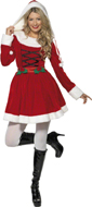 Costume miss santa rouge avec capuche
