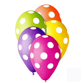 Sachet 10 ballons pois diam30 cm-cir105cm 5 couleurs ass