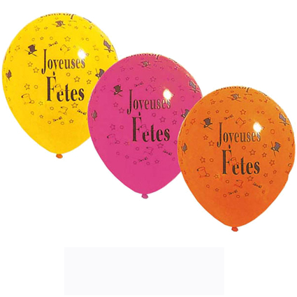 Sachet de 10 ballons multi joyeuses f&ecirc;tes imprimes tt autour diam 30