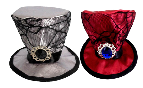 Mini haut de forme vampire argent ou rouge avec boucle et dentelle