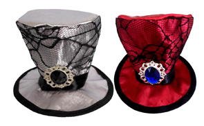 Mini haut de forme vampire argent ou rouge avec boucle et dentelle
