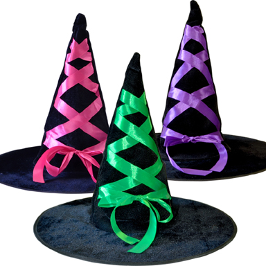 Chapeau sorciere feutrine 40cm lacet ruban 3 couleurs ass