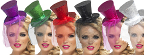 Mini chapeau haut de forme pailletes avec filet argent