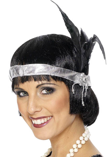 Bandeau charleston argent plumes noires
