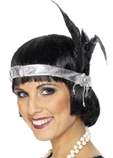 Bandeau charleston argent plumes noires