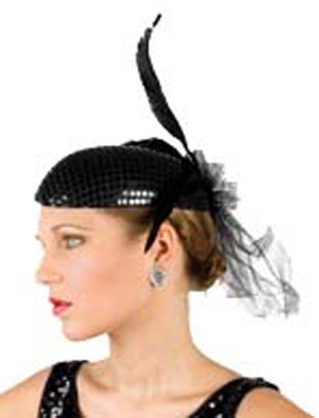 Bibi paillettes noir avec plume et resille