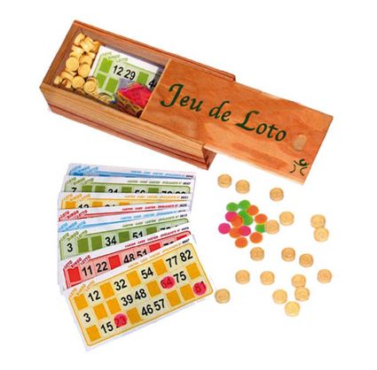 Jeu de loto - coffret en bois ( 48 cartons+ 90 jetons + 100 pions )