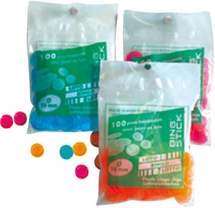 Sachet 100 pions plast rond transp 15mm - assorti