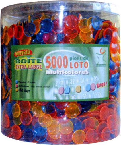 Boite/sachet de 5000 pions plastique transparents multicolores
